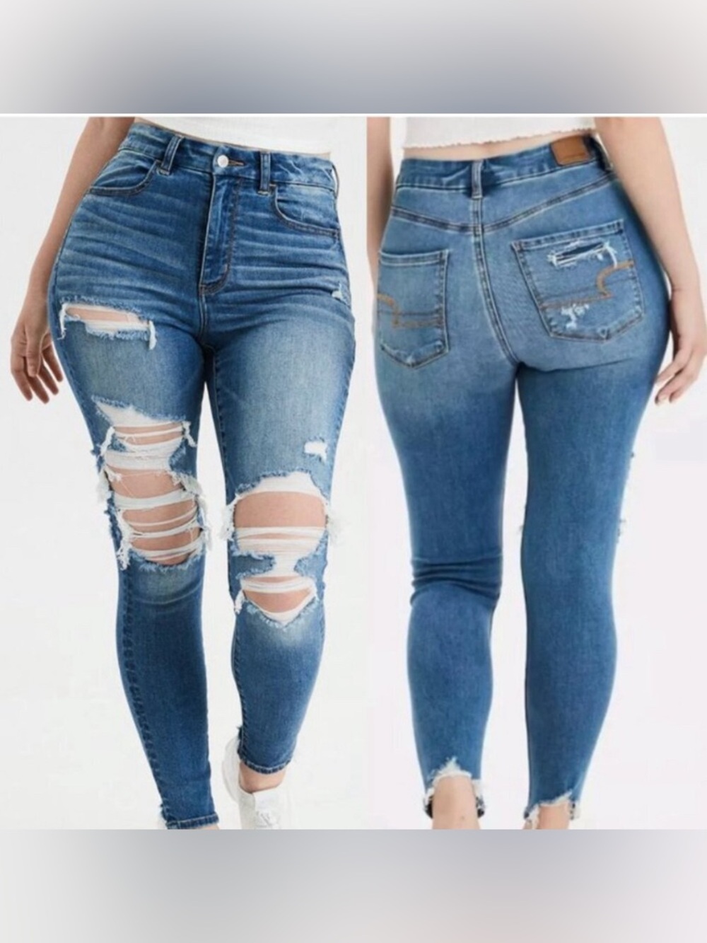 American Eagle Outfitters Ripped High-Rise Skinny Jeans - Medium Blue
